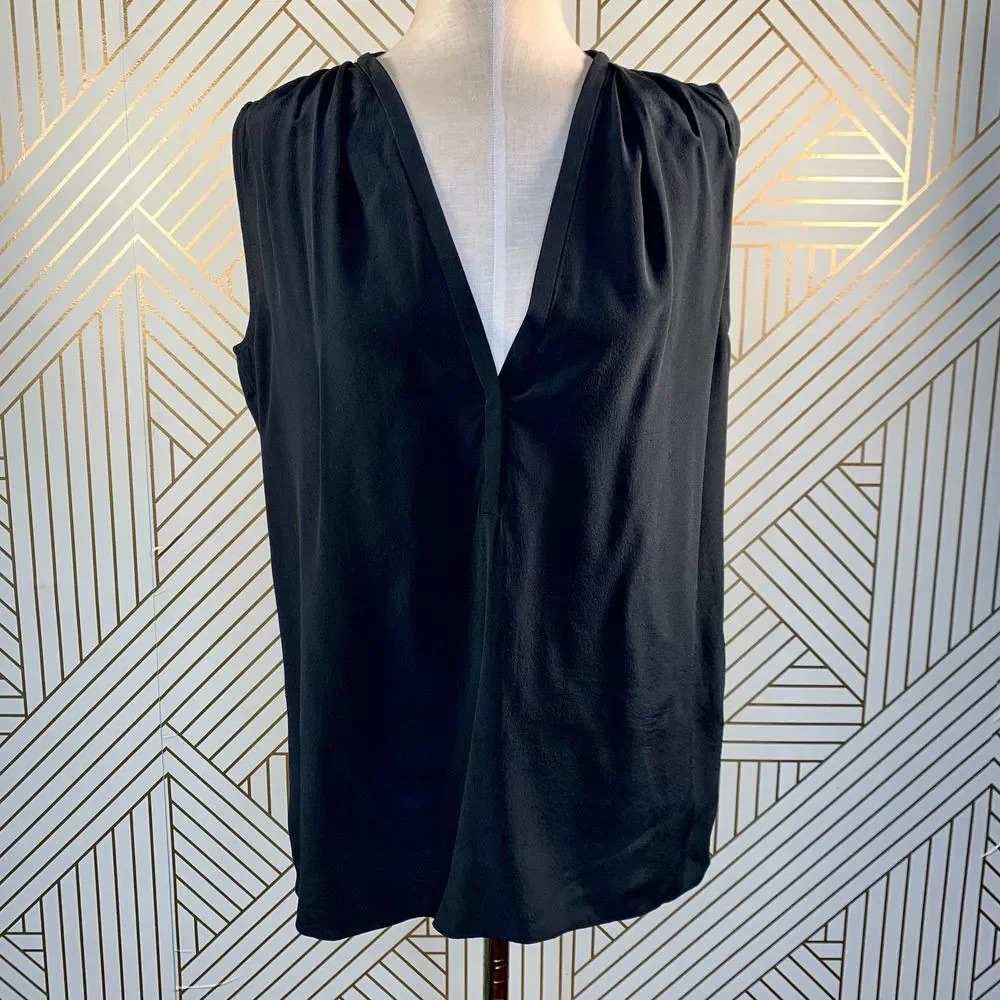 Sandro Black Sleeveless Silk‎ Deep V-Neck Blouse
